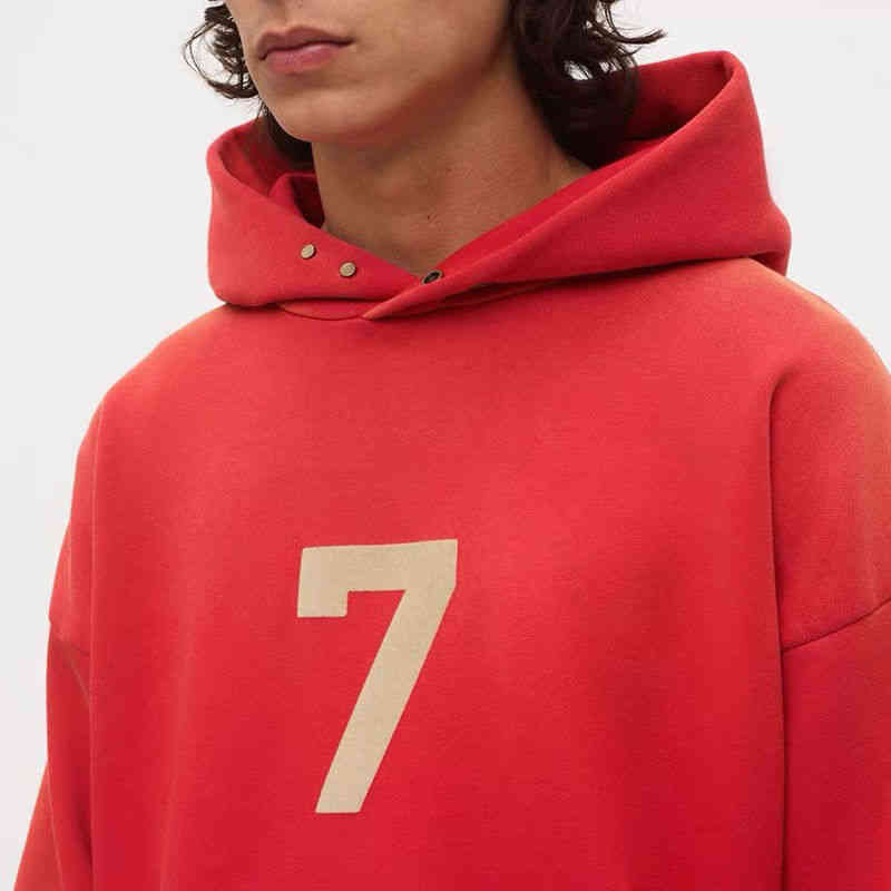 

men hooded fearofgod Fear Season 7 tide brand main line digital 7 flocking printing red men' and women' Hoodie jacket coats, 7 characters red