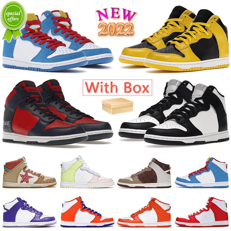 

2022 [With box] mens womens 2022 high dunks basketball shoes top quality designer sb outdoor skateboarding sneaker Midnight Navy Panda SU By Any, F31 36-45 lemon twist