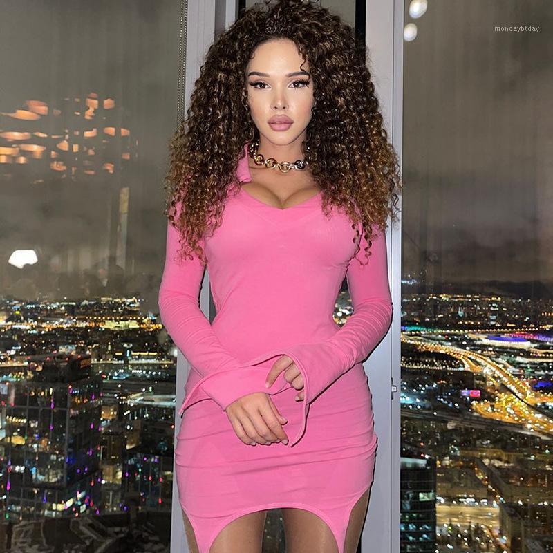 

Casual Dresses Woman Dress Flare Sleeve Sexy Irregular Women' Mini V-neck Solid Aesthetic Party Streetwear Vestidos, Black