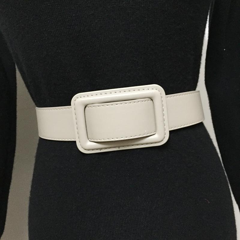 

Belts 3.7cm Wide Women Belt Black Simple Versatile Decoration Buckle European American Waist Cover Apricot Red PU Without Needle 108CM, White