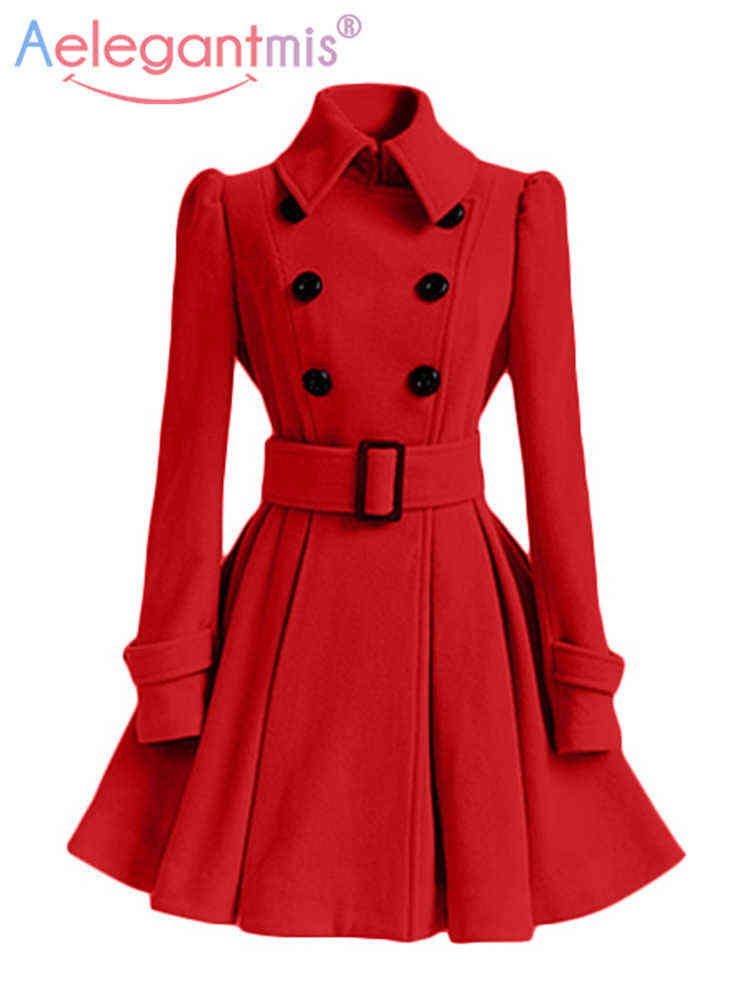 

Autumn Winter Vintage Woman Wool Coat Classic Long Trench Coat WiTH Belt Office Lady Casual Business Outwear H220718, Packing bag