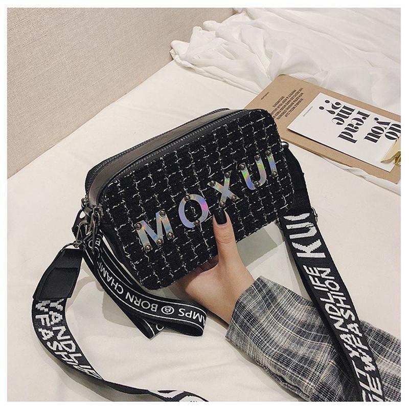 

Evening Bags Women Letter Printing Designer Handbags Trend Mini Flap Handbag Vintage Crossbody Bag With Wide Strap, Black
