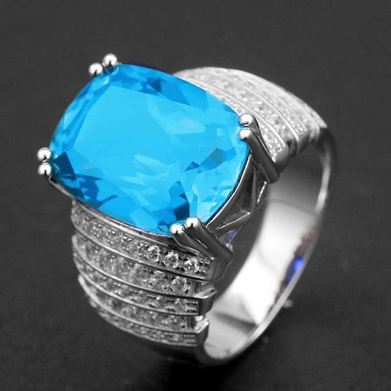 

Men's Rings with Gemstones Gift Accessories Surround Set Imitation Topaz Aquamarine Rings Platinum Plated Green Tourmaline Trendy Men's Ring