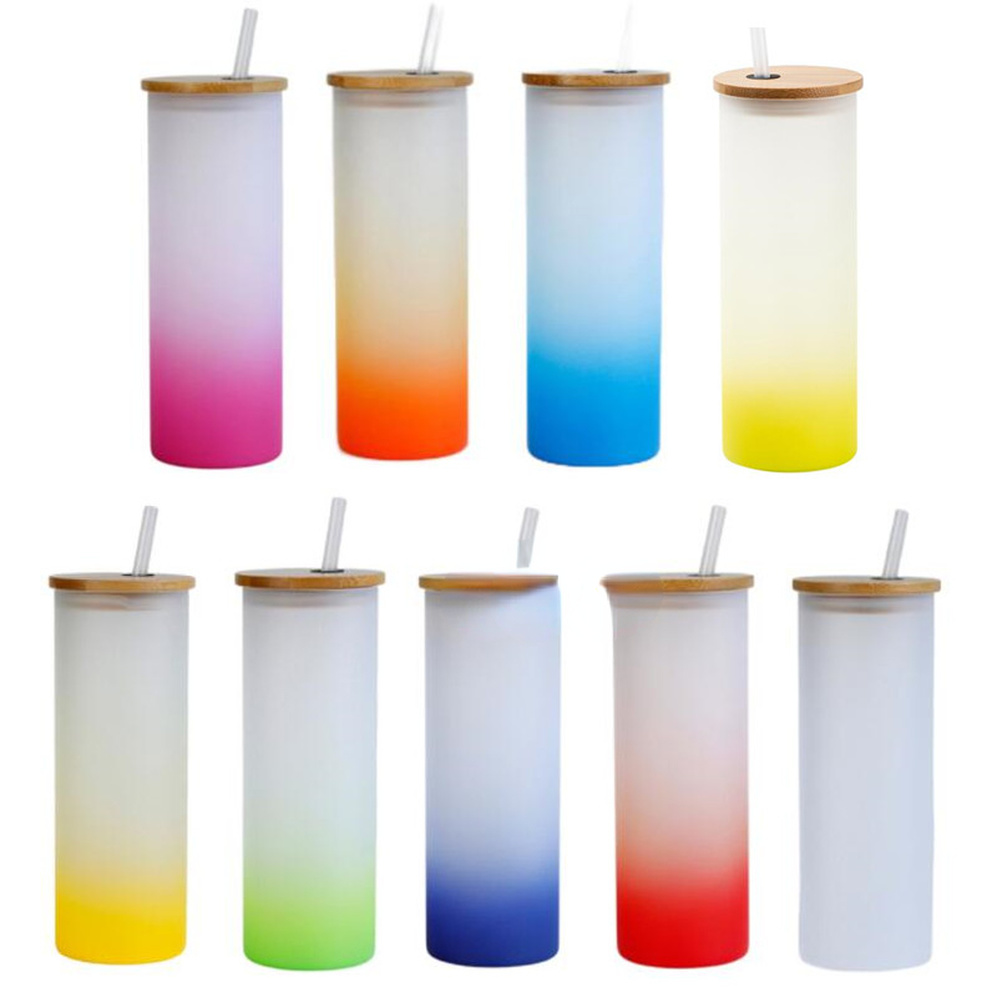 

Wholesale 18oz Sublimation Blank Glass Straight Tumbler Frosted Glass Cup Water Bottle Beer Coffee Mugs With Bamboo Lids sxjun6, Mixed colors