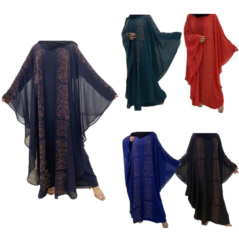 

Ethnic Clothing Kaftan Abaya Rhinestone Bat Sleeve Arab Open Kimono Muslim African Islamic Maxi Robe Jilbab Moroccan UAE Chiffon Dubai Party