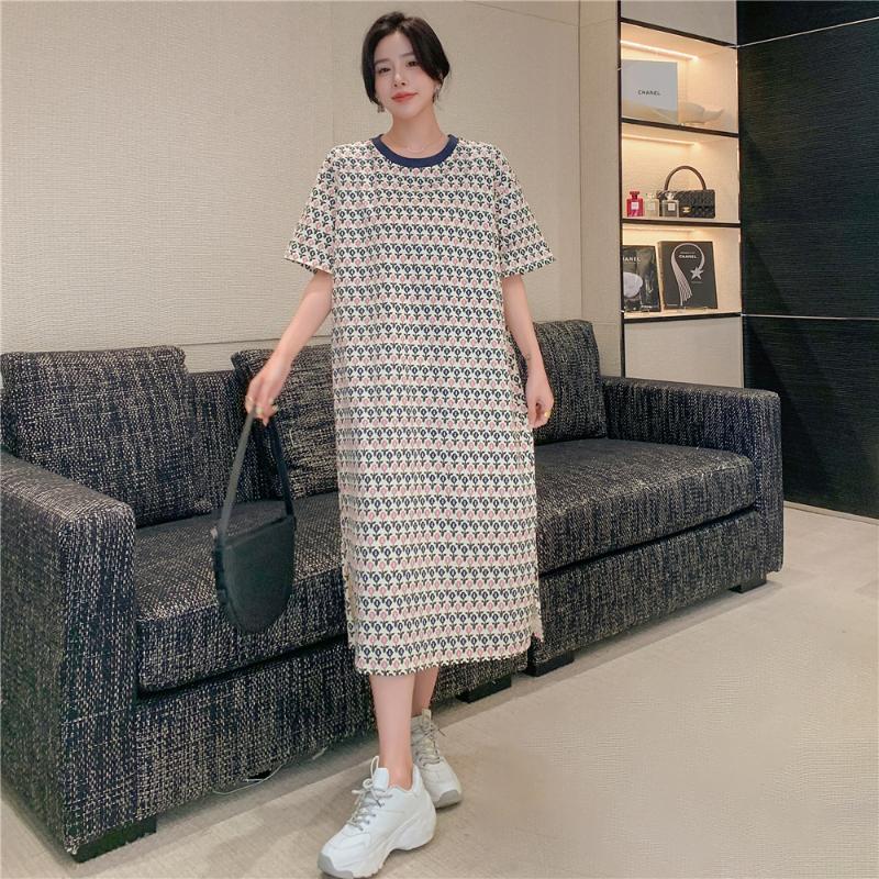 

Casual Dresses SuperAen Summer 2022 Printed Split Loose Oversized O Neck Short Sleeve Mid-Calf Straight For WomenCasual, Photo color