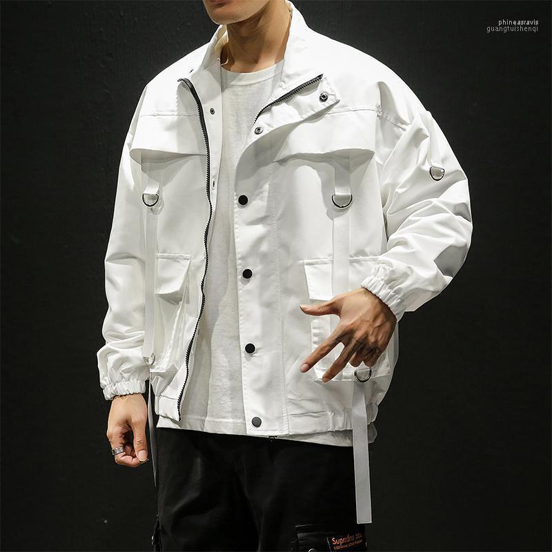 

Men's Down & Parkas Men Cargo Bomber Jackets Designer Japanese Steetwear Autumn Big Pockets Harajuku Hip Hop Windbreaker Coats Korean Fashio, White