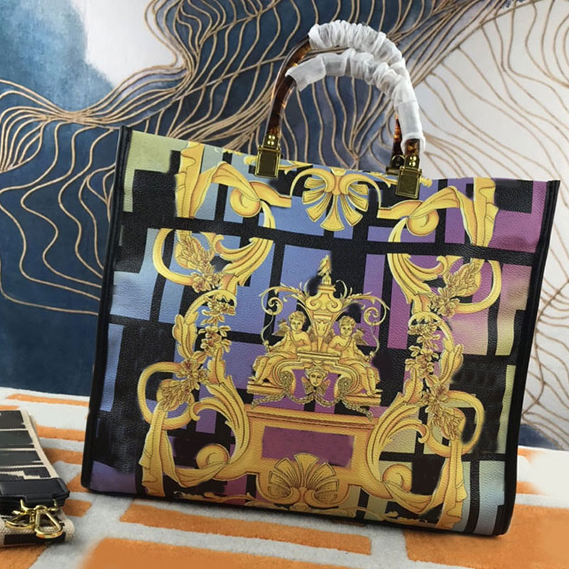 

Sunshine Tote Bag Graffiti Handbag Large Totes Open Crossbody Bags Amber Hard Handle Shop Bag Purse Removable Embroidery Strap Satchel Gold Hardware Classic Letter