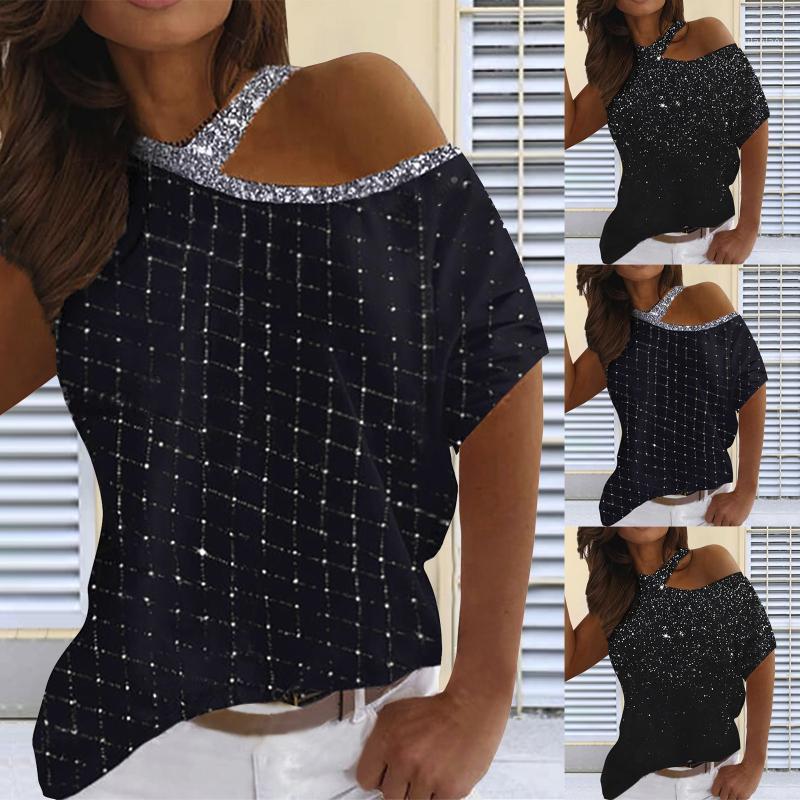 

Women's Blouses & Shirts Summer Alternative Fashion Tie-dyed Print Loose Shoulder Casual Short Sleeve Top Moda Mujer Chemisier Camisa, Bk