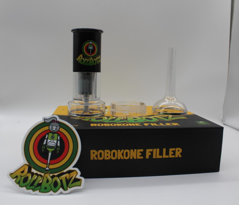 

Smoking herb grinder RollBotz Robokone Filler Bead Tobacco Grinding Mill with Funnel USB Chargeable Black Onyx and cone holder