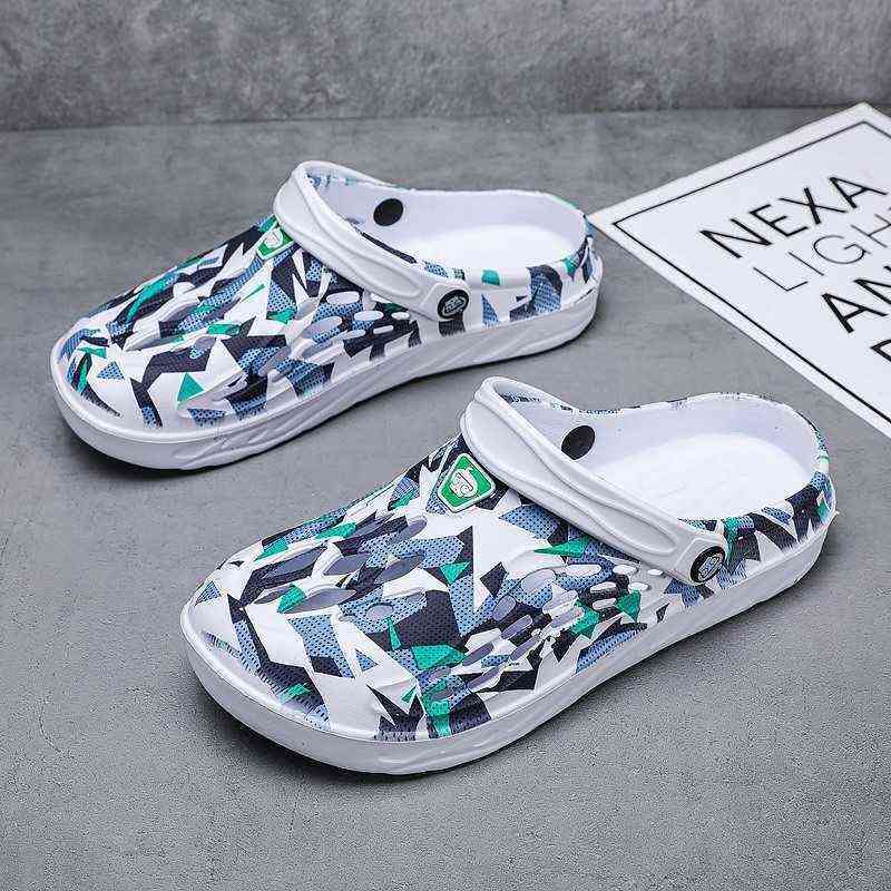 

sandals Summer Men Slippers Outdoor Garden Shoes Clogs Male Beach Flip-Flops Indoor Home Slides Mules Plus size 49 220623, White and blue