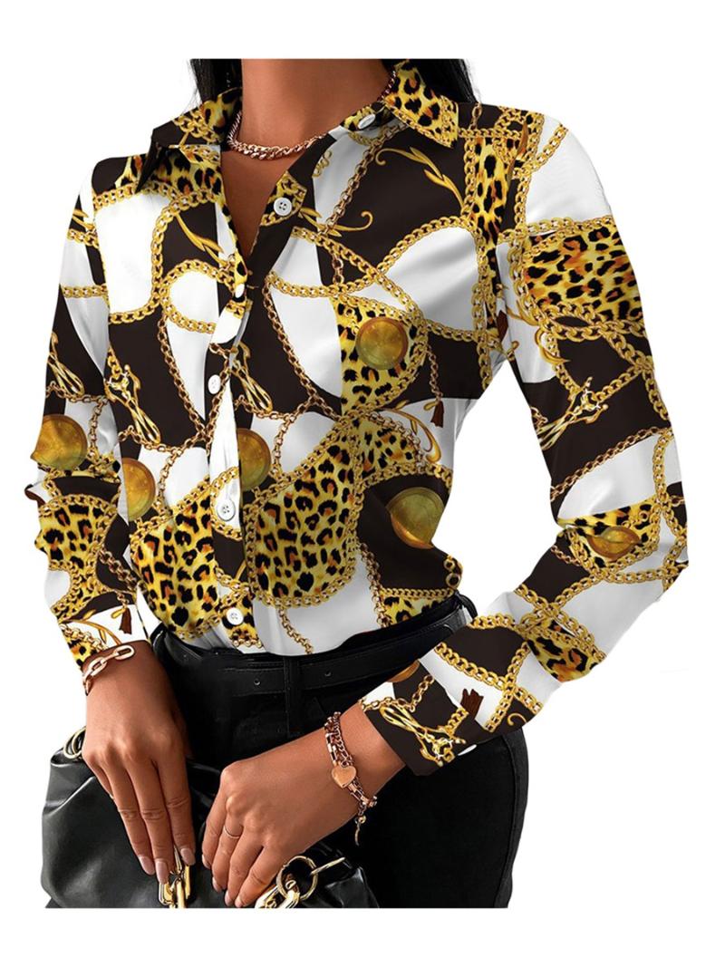 

Women's Blouses & Shirts Women Retro Tops Long Sleeve Lapel Neck Chain Floral Letters Square Print Spring Fall Party Casual BlouseWomen's, Blue chain