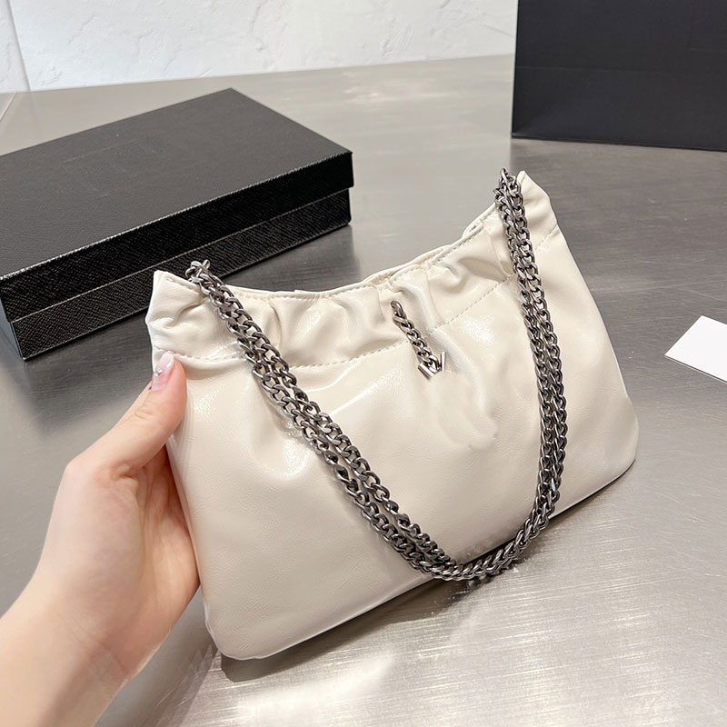

Plain Clutch Bags Chains Shoulder Bag Cowhide Axillary Bag Genuine Leather Letter Chain Hardware High Quality Women Handbag Large Capacity Portable, Black gold chain