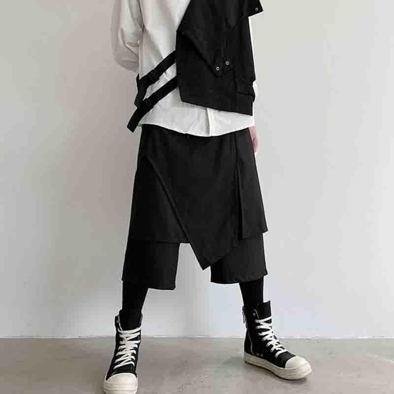 

Men's Pants Japanese 2022 Chaopai Personality Minority Dark Irregular Casual 2-piece Skirt 8-part Man, Black