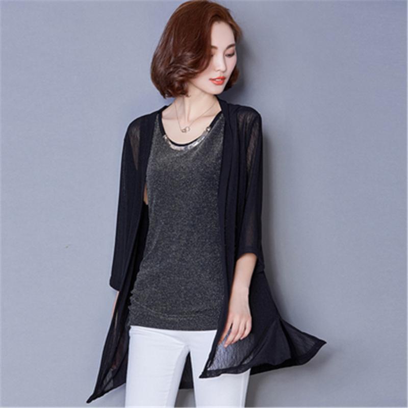 

Women's Knits & Tees Summer Sunproof Mesh Blouse Sun Protection Sheer Long Cardigan Jacket Coat Female Half Sleeve Casual Shawl Tops Office, Khaki