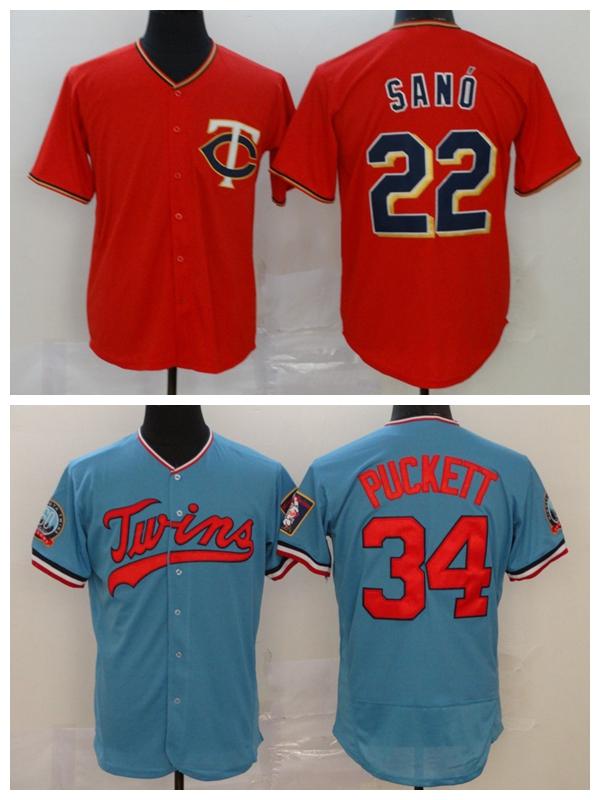 

Men Baseball 34 Kirby Puckett Jersey 22 Miguel Sano Cooperstown Flexbase Cool Base Embroidery And Stitched Team Blue Red Good Quality, 34 blue