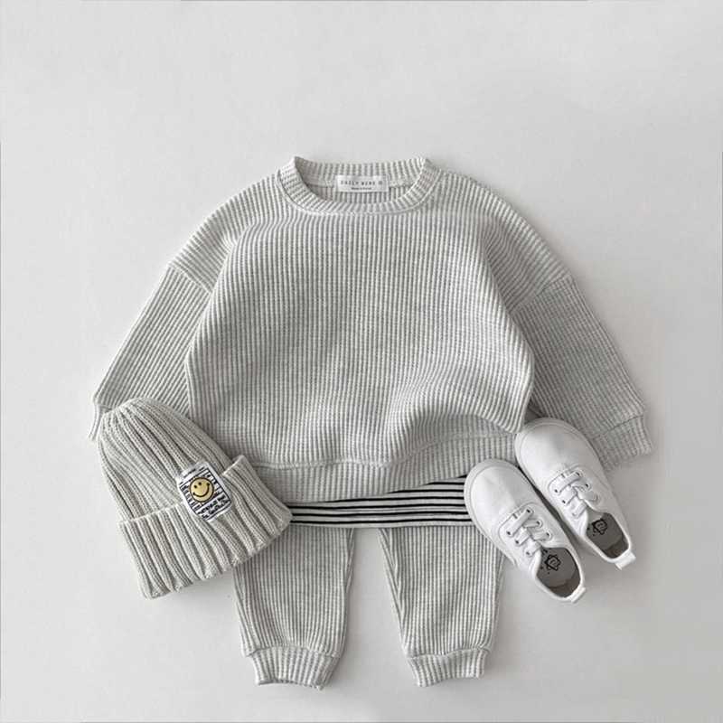 

Clothing Sets Korean Baby Cotton Kintting Kids Boys Girls Spring Autumn Loose Tracksuit Pullovers Tops Pants 2PCS ClothesClothing, Gray
