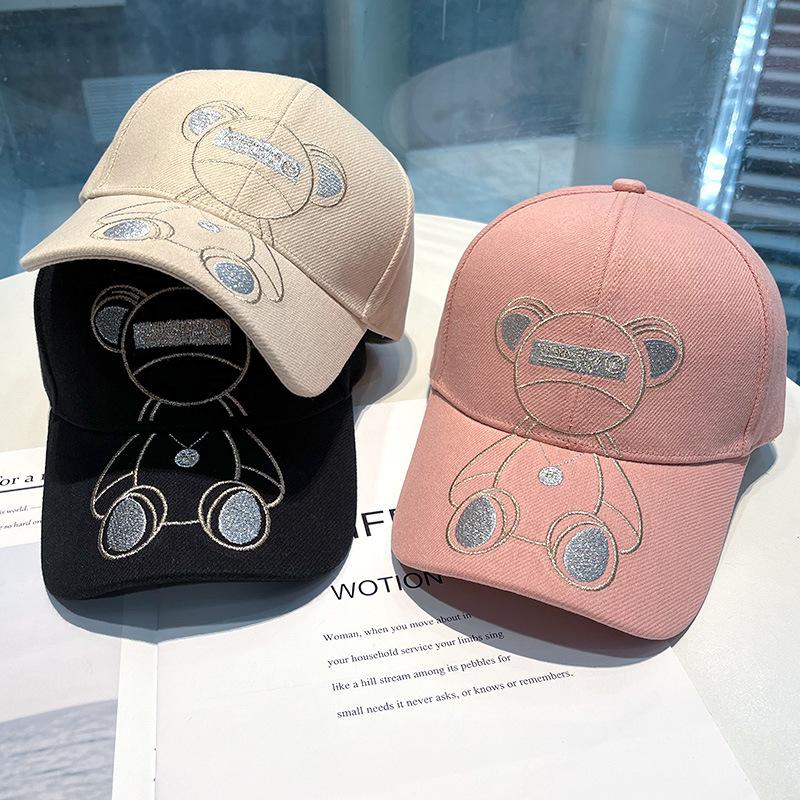 Ball Caps Korean 2022 Spring Hats Women's Summer Baseball Silver Thread Embroidery Bear Hap Men's Street Sunshade CapBall