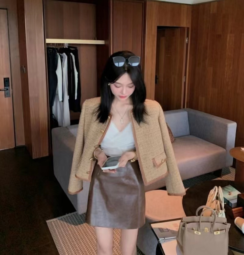 

Cel2022 New Women' Autumn Winter Fashion Suit Jacket Designer logo High Quality Tweed jacket Casual Spring coat Cardigan Valentine' day Birthday Christmas Gift, Khaki