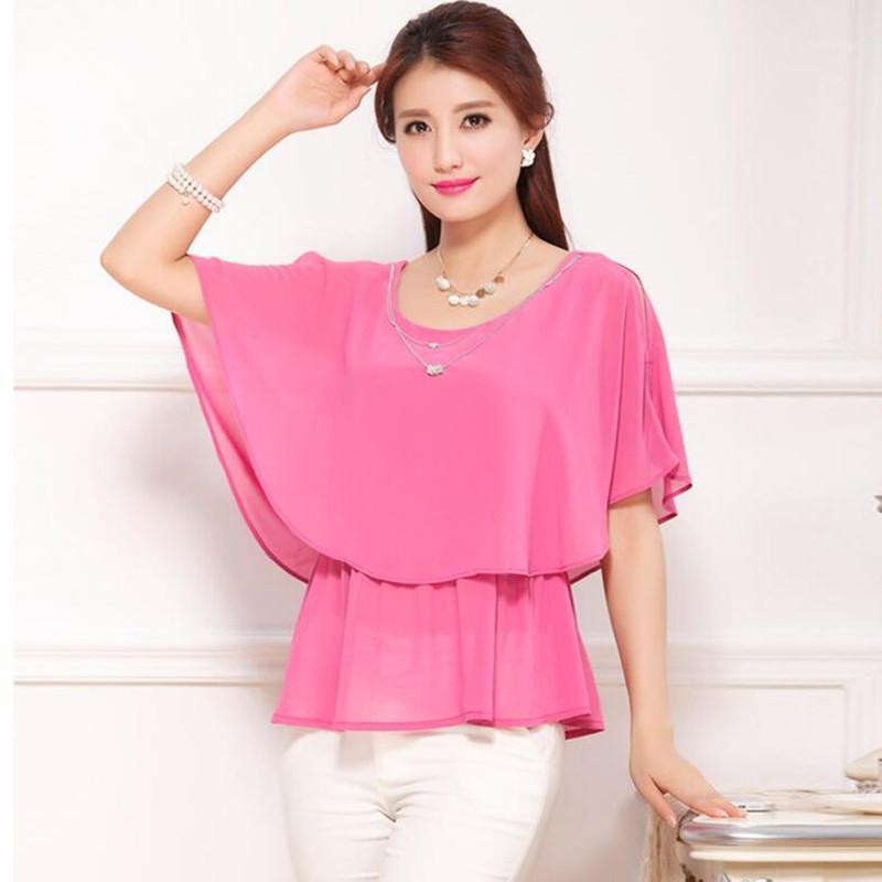 

Summer Women Blouse Loose Shirt O-Neck Chiffon Female Short Sleeve Plus Size 5XL 6xl Shirts Women's Blouses &, Black
