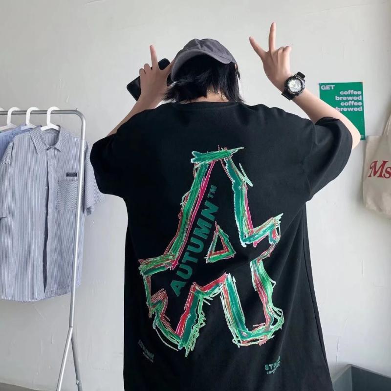

Men' T-Shirts Short Sleeved Top CASUAL MAN T-SHIRT PRINT Cotton Japanese Streetwear Oversized Korean Clothing Sleeves -3XL HarajukuMen, Black
