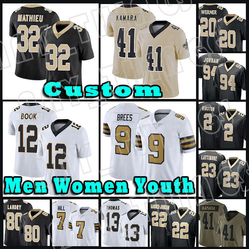 

41 Alvin Kamara 32 Tyrann Mathieu Football Jersey 12 Chris Olave 80 Jarvis Landry Chauncey Gardner-Johnson Drew Brees Jameis Winston Marshon Lattimore Deonte Harris, Custom men (s t)