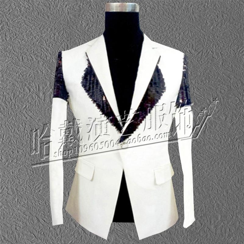 

Men's Suits & Blazers Red White 2 Colours Sequins Slim Chieses Style Suit Bar Nightclub Singer Host Clothing Night DJ Studio