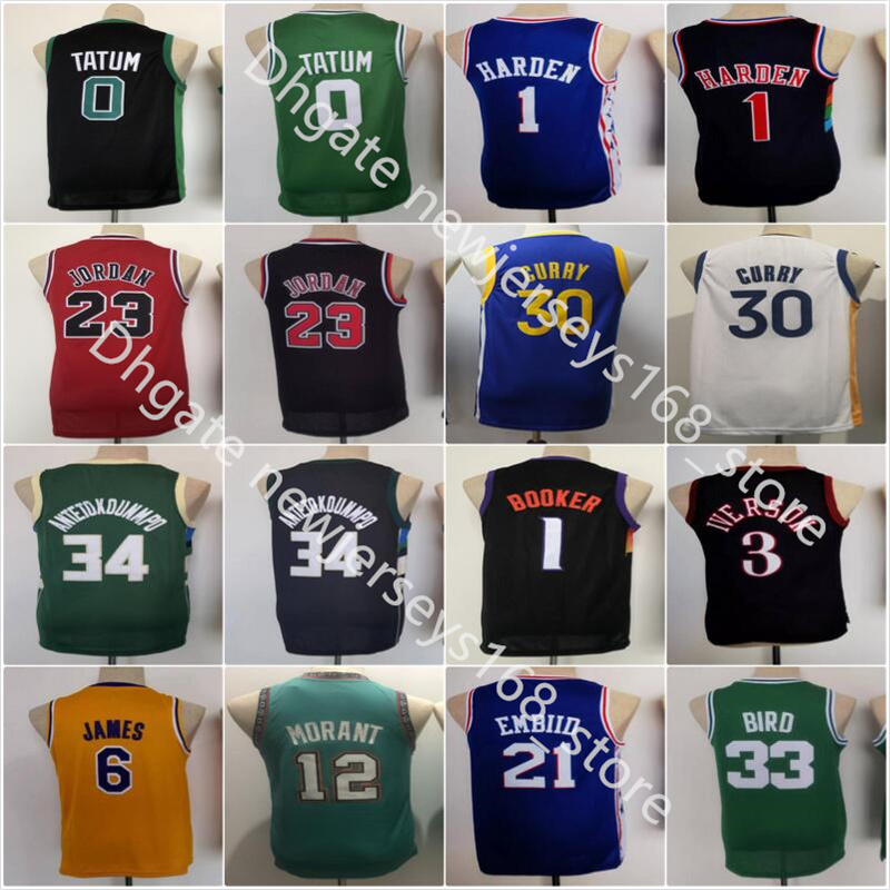 

Stitched Youth Basketball Giannis James Antetokounmpo Allen Iverson Harden Stephen Curry Joel Embiid Devin Booker Jayson Tatum Ja Morant Bird Jersey Top Quality