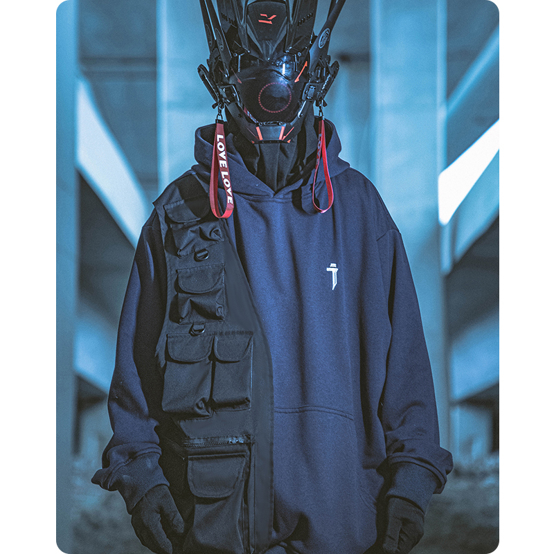 

Unisex Autumn Techwear HipHop Hoodie Men's clothing Fake two Pieces Multipocket Patchwork Hooded Sweatshirt Streetwear Pullover 220816, Gray