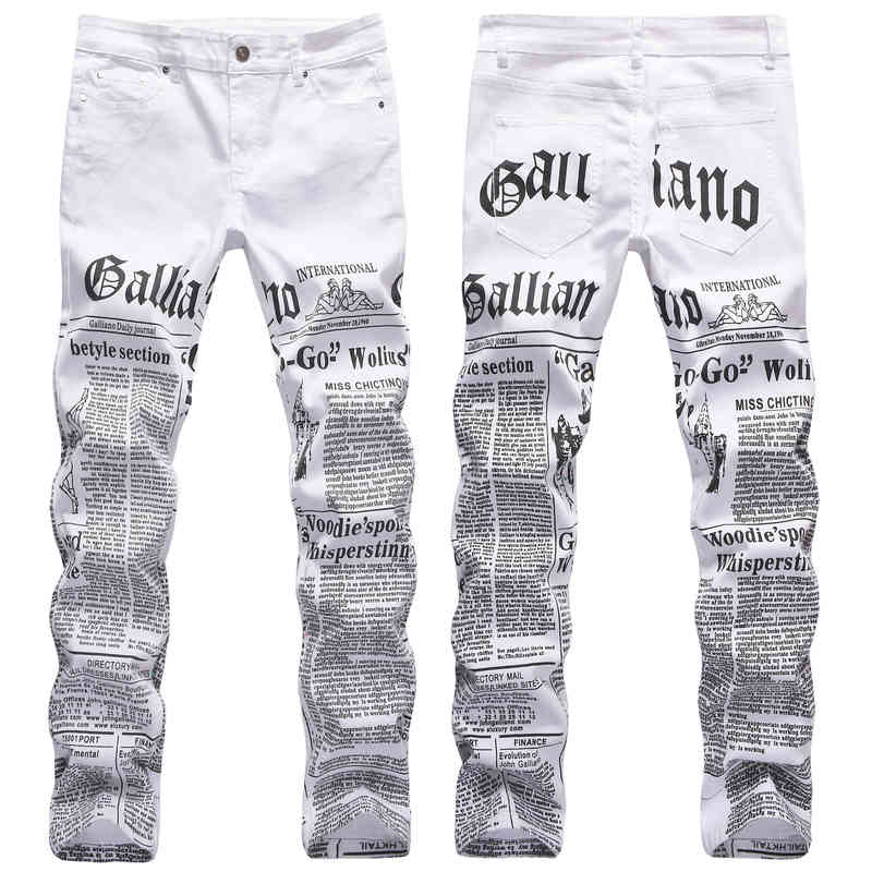 

Spring new three-dimensional color letter printing white jeans men's simple trendy slim legged pants, Picture color