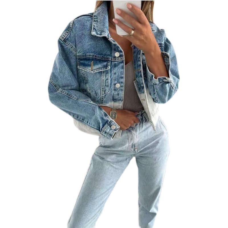 

Women' Jackets European And American Spring Autumn Style Washed Gradient Color All-match Loose Long-sleeved Denim Jacket WomenWomen, Blue