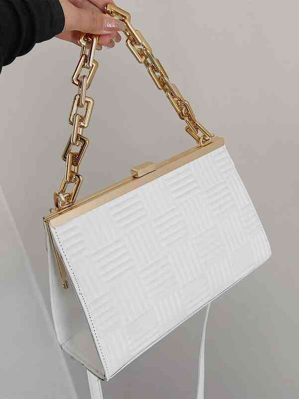 

Designer Bag Brand Fashion Dinner Luxury Shoulder Handbag Geometric Embossed Chain Square Superior Quality Genuine Shopping Wallet, White