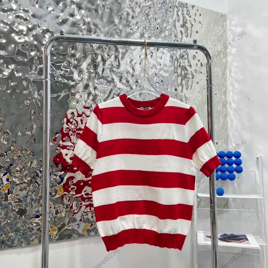

2022 Summer Womens Clothing Tops Tees Ladies Knits luxury designer t shirts Striped Colorblock Embroidered Letters Round Neck Short Sleeve Slim Fit T-Shirt cotton, Red