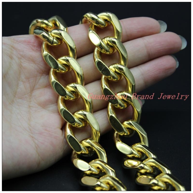 

Chains 8-40" 18.5mm Christmas Gift 316L Stainless Steel Gold Color Curb Link Chain Tone Mens Necklace Fashion JewelryChains