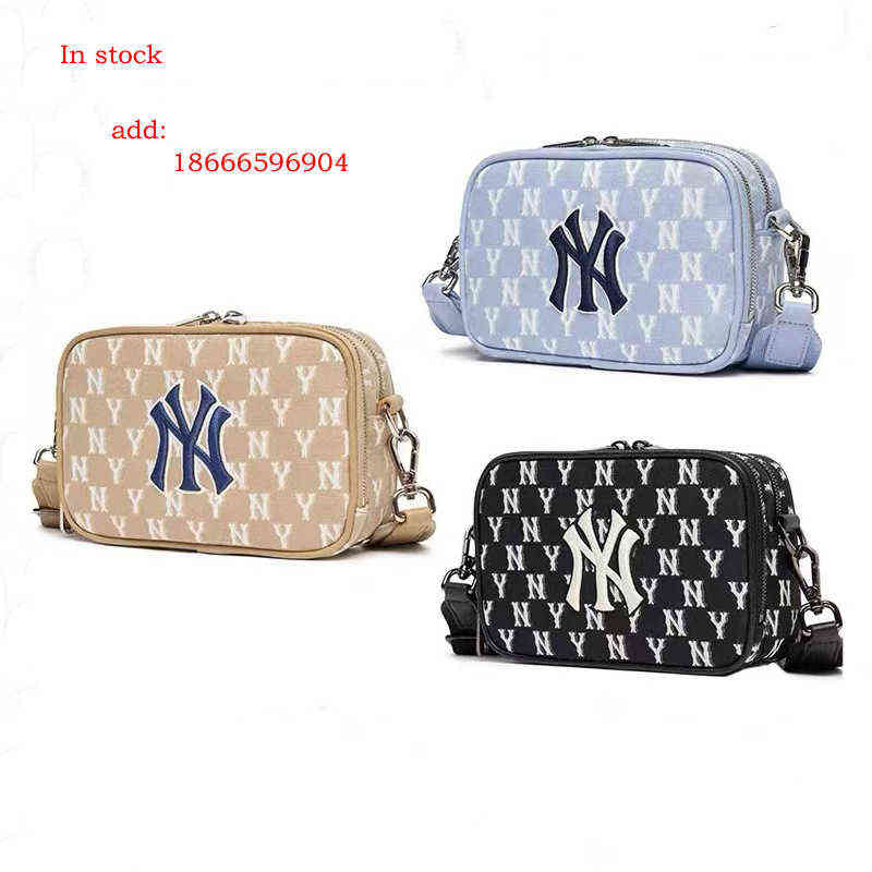 

50% discount bags Cnk Mlb Spring Cowboy Camera Old Flower Ny Embroidered Men's and Women's Leisure Versatile Messenger Bag Luxury Designer, Light blue