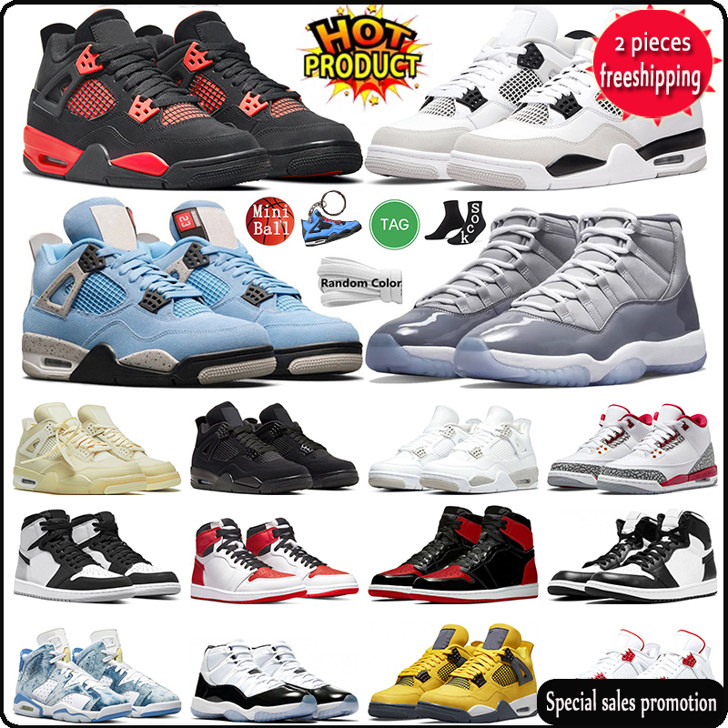 Mens Cool Grey 11 Chaussures de basket-ball Jordens 4 4s Black Cat Military Black University Blue Jumpman 1 Stage Haze Bred Patent Trainers