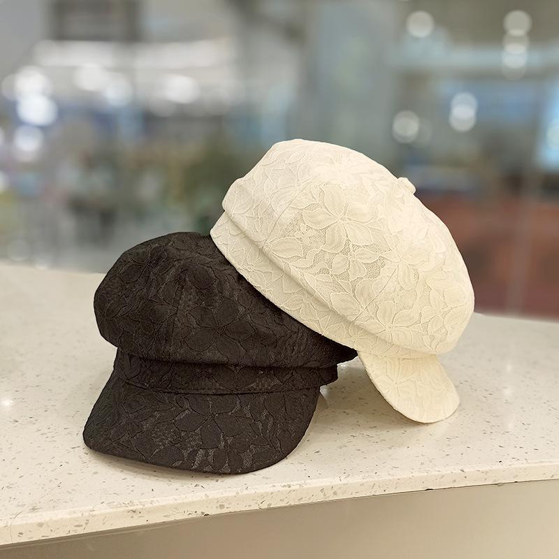 

Berets Foux Sboy Caps Summer Spring Women Lace Thin Pure Color Breathable Baker Boy Painter Hat Adjustable Korea Japanese FashionBerets, White