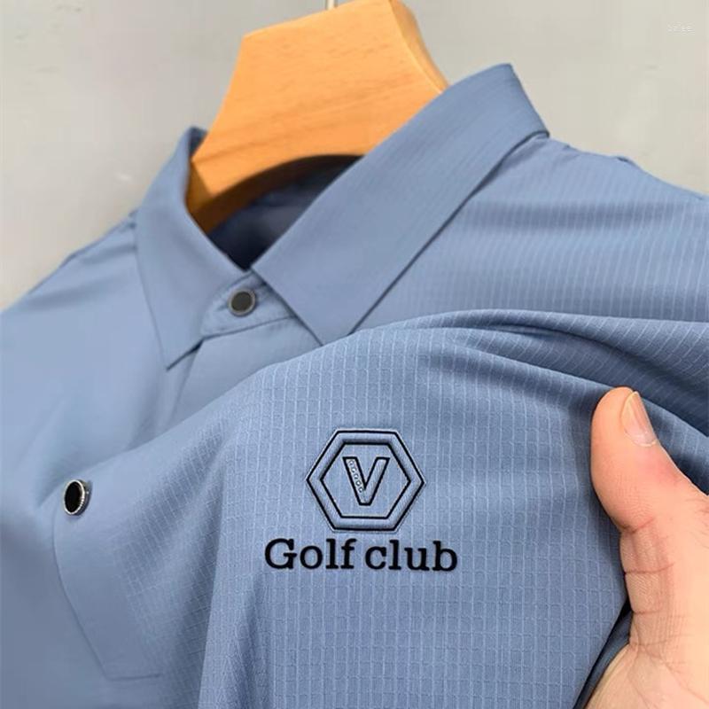 

Men's Polos High End Jacquard Ice Silk Short Sleeve T-shirt Men's Business Shirt Summer Quality Half Elastic Breathable TopMen's Men'sMe, Light blue