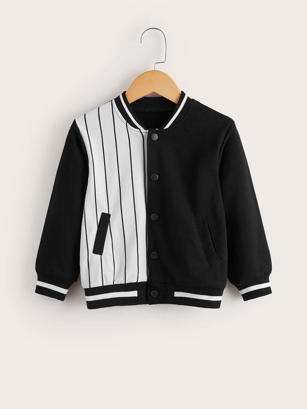 

Toddler Boys Striped Color Block Bomber Jacket SHE, Black and white