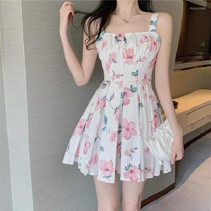 

Casual Dresses Sexy Printing Pleated Dress Women Spaghetti Strap Party Sleeveless O-Neck High Waist Mini Club 2022 Summer Robe Vestidos, Picture color