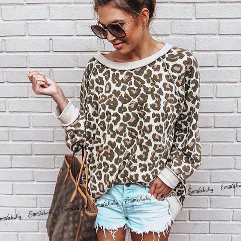 

Women' Blouses & Shirts Long Sleeve Loose Streetwear Tops Lady Winter Warm Leopard Sweater Casual Pullover Blouse Women Korean Clothes, Multi