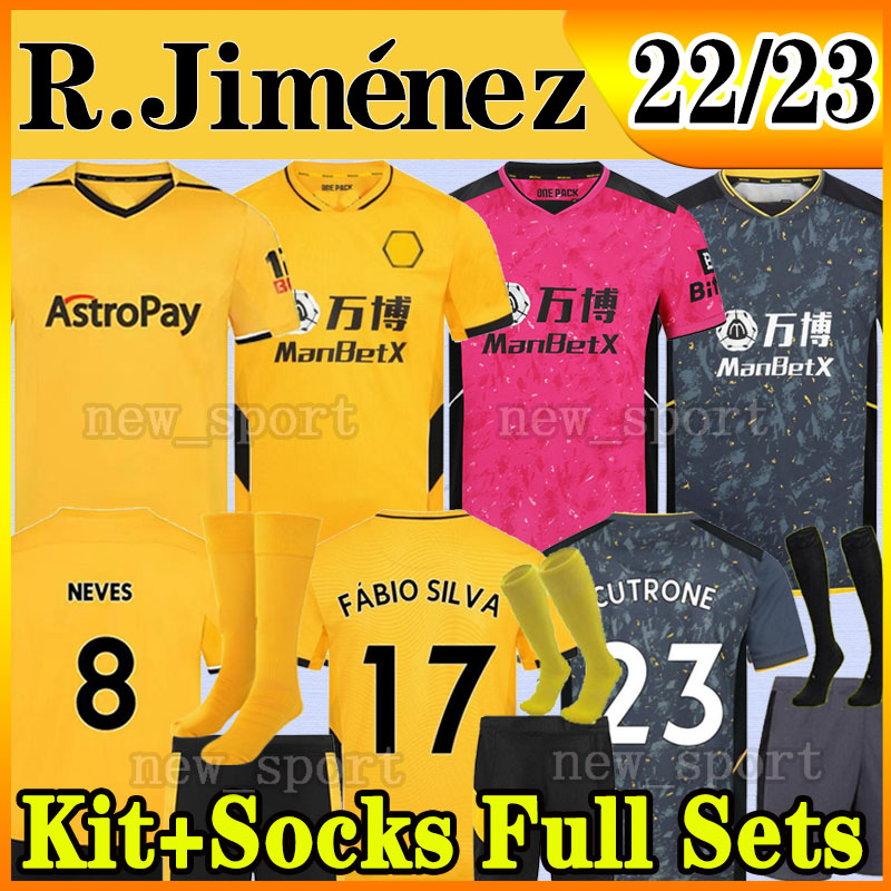 

22 23 Wolves Podence soccer jerseys Wanderers SEMEDO NEVES RAUL ADAMA FABIO SILVA PODENCE J.OTTO 2022 2023 men kids kit add socks full sets uniforms football shirt, 21 22 gk