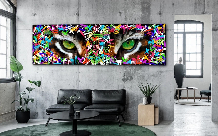 

Modern Graffiti Art Tiger with Fierce Green Eyes Posters and Prints Canvas Paintings Wall Art Pictures for Living Room Decor