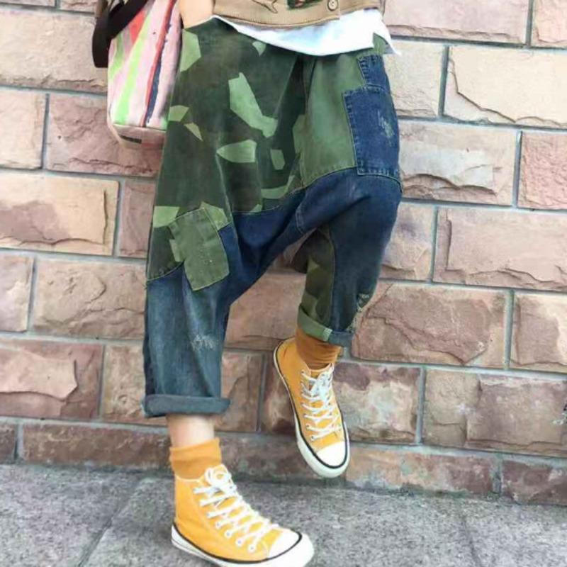 

Women's Jeans Women Baggy Low Crotch Denim Pants Camouflage Patchwork Wide Leg Hip Hop Cowboy Harem Trousers Boyfriend Bloomers Joggers, Picture color