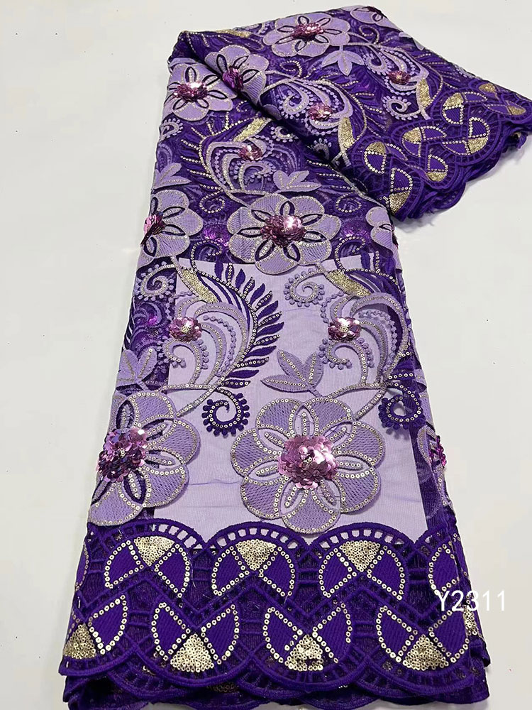 

2022 Latest African Net Lace With Sequins French Tulle White Fabric 5Yards Nigerian Fabric For Dress Y2311