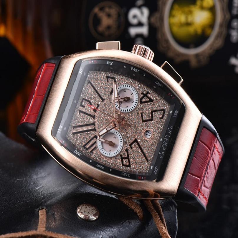 

Top Luxury Men Oval Shape Designer Watch Quartz Chronograph Mens Wristwatch Iced Out Hip Hop Leather Sports Watches252T, As pic