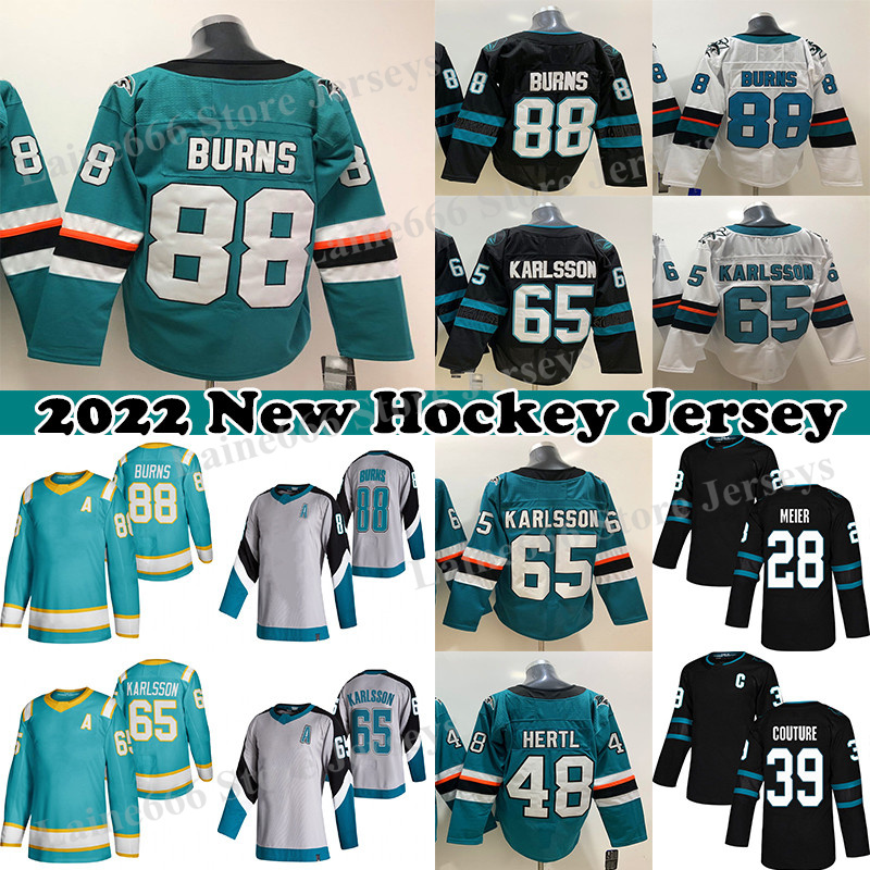 

88 Brent Burns Reverse Retro Jersey 65 Erik Karlsson 39 Logan Couture 28 Timo Meier 48 Tomas Hertl 34 Kaapo Kahkonen Throwback hockey jerseys, Black youth(kids)