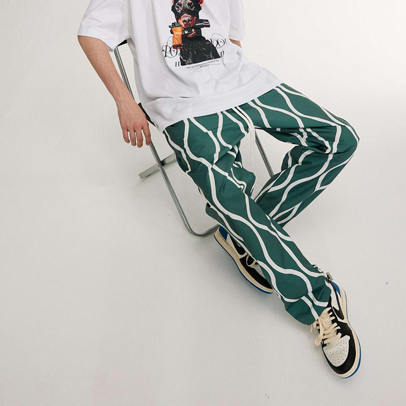 

Men's Pants Colorblock Wavy Lines Joggers For Mens Street Wear Fashionable Loose Casual Sweatpant Green Bottom Adjustment Pant WomenMen's