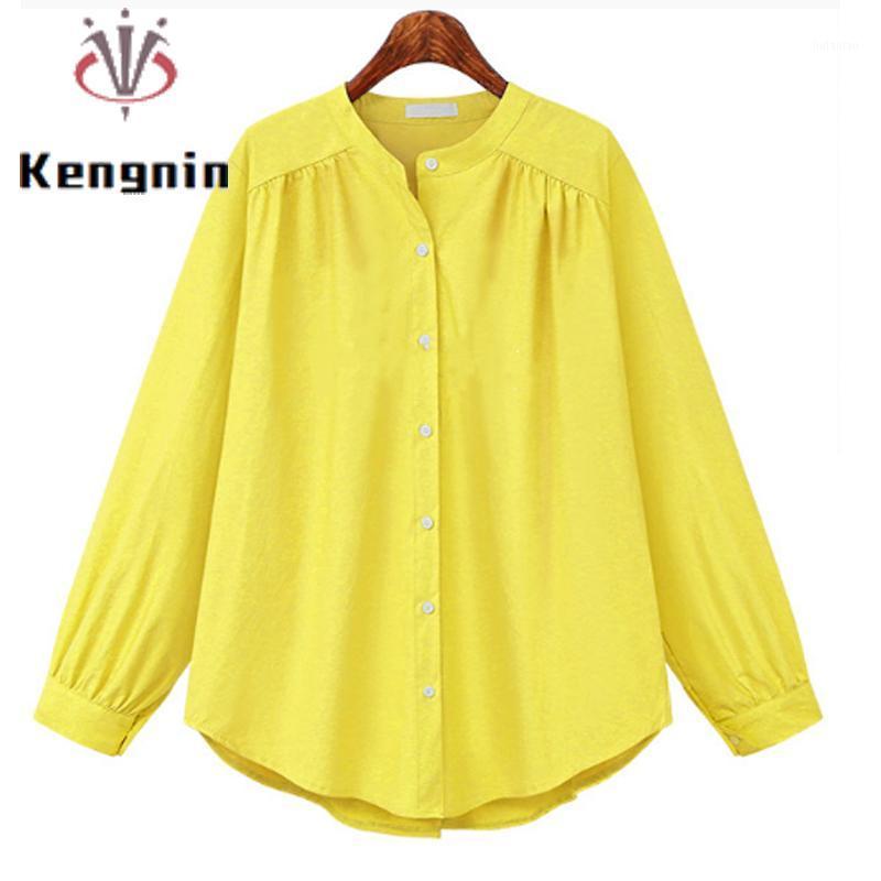 

Summer Plus Size 5XL Women Long Sleeve Blouse Euroepan Style Loose Female Shirts Solid Color Street Tops KN123 Women's Blouses &, Yellow