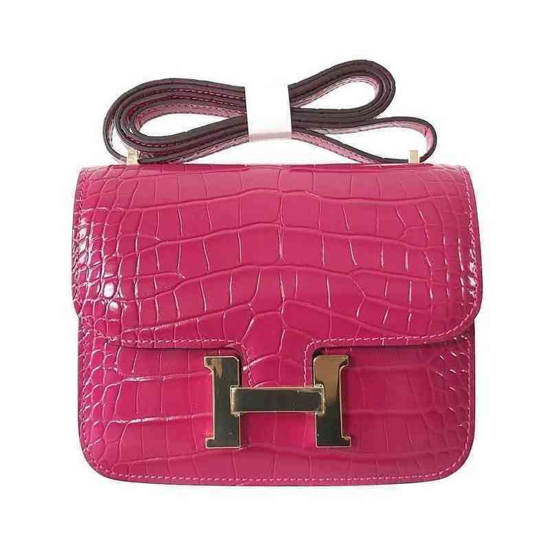 

Herme Handbag Stewardess Bag H-family Crocodile Leather Mini H-button Small Square Single Shoulder Crossbody wm
